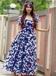 Printed Georgette Gown, Color : Mix