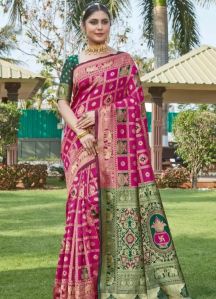 Unstitched Printed Silk Saree, Color : Red Party Wear