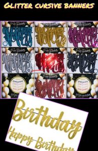 Birthday Cursive Glitter Banner