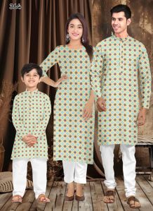 Cotton Printed Multi Color Family Combo Kurta Kurti Set