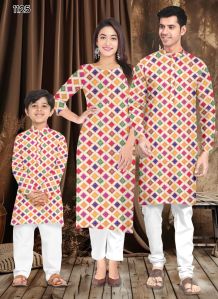 Cotton Printed Round Neck Family Combo Kurta Kurti Set