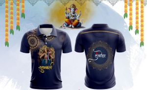 Printed Navy Blue Dry Fit Ganpati Jersey