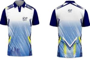 Printed Polo Blue Dry Fit Cricket Jersey