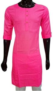 Pure Cotton Ladies Pink Plain Kurti