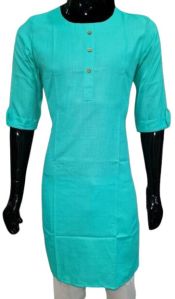 Pure Cotton Ladies Rama Plain Kurti