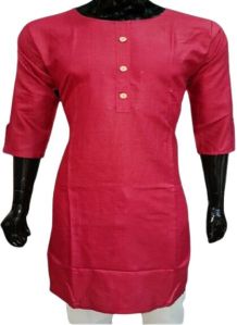 Pure Cotton Ladies Red Plain Kurti