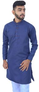 Pure Cotton Mens Space Blue Plain Kurta
