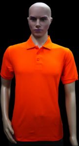 Pure Cotton Orange Plain Collar T Shirt