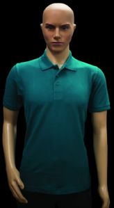 Pure Cotton Peacock Green Plain Collar T Shirt