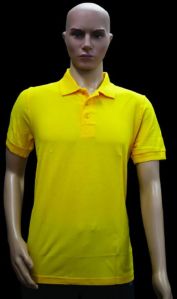Pure Cotton Yellow Plain Collar T Shirt