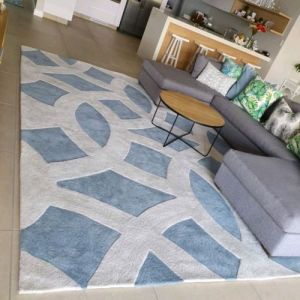 White and Blue Rectangular 3d Carpet