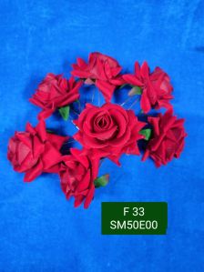 Artificial Silk Red Rose Flower Hair Pin, Length : Approx. 3 Inches