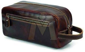 Plain MGE-TB-06 Leather Toiletry Bags, Color : Brown