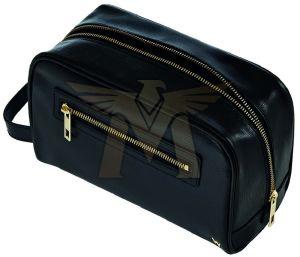 Plain MGE-TB-07 Leather Toiletry Bags, Color : Black