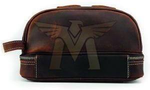 Plain MGE-TB-09 Leather Toiletry Bags, Color : Brown
