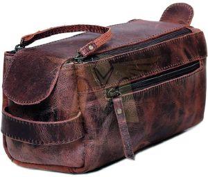 Plain MGE-TB-10 Leather Toiletry Bags, Color : Brown