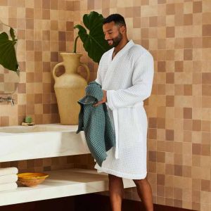 Men Plain Waffle Bath Robe