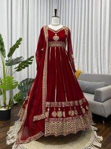 Riddhi Siddhi Embroidered Georgette V Neck Anarkali Ladies Suits