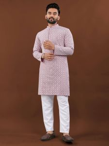 Cotton Mens Lucknowi Kurta, Color : Green, White, Yellow, Lavender