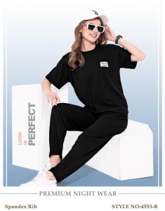 Women’s Premium Spandex Rib Black Night Suit