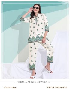 Women’s Printed Linen Night Suit
