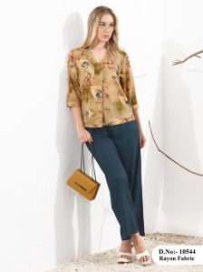 Women’s Printed Rayon V Neck Top with Trouser