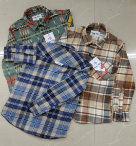 Regular Collar Kids Shirt Checks Brush Cotton