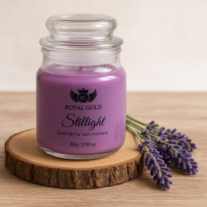 Royal Gold Steel Light Lavender Soy Wax Glass Jar Scented Candles