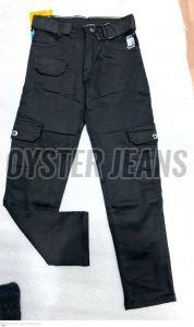Black Stretchable Boys Straight Fit Cargo Denim Jeans
