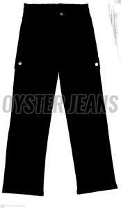 Black Stretchable Girls Straight Fit Cargo Denim Jeans with Side Pockets & Inner Elastic Belt