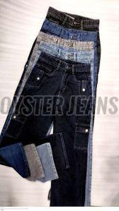 Womens Stretchable Regular Fit Cargo Jeans, Color : Multicolor