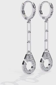 10k White Gold Cufflink Design Drop Earrings