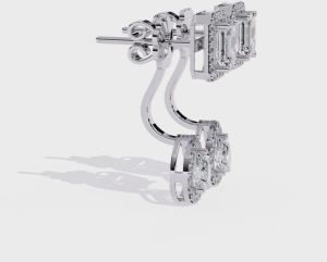 10k White Gold Curved Shape Diamond Drop Earrings