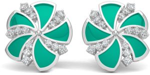 10k white gold diamond fan shape stud earrings