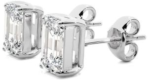 10K White Gold Emerald Cut Diamond Stud Earrings
