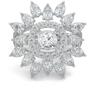 10K White Gold Floral Cluster Diamond Ring