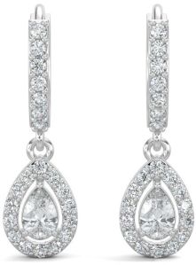 10K White Gold Pear Shape Halo Diamond Drop Earrings