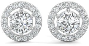 10K White Gold Round Halo Diamond Stud Earrings