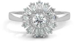 10K White Gold Starburst Halo Diamond Ring