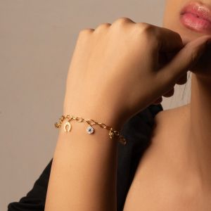 14K Gold Evil Eye Diamond Charm Bracelet