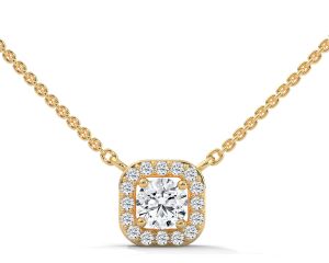 14K Gold Cushion Halo Diamond Pendant
