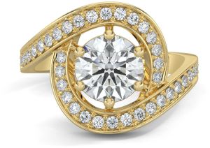 14K Gold Diamond Twist Halo Engagement Ring