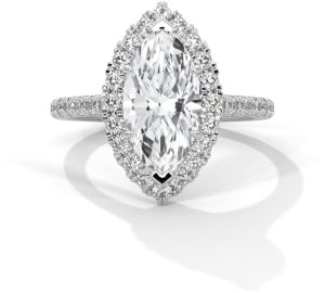 14K Gold Marquise Cut Diamond Halo Engagement Ring