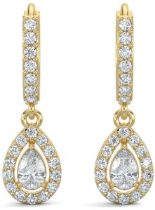 14K Gold Pear Shape Halo Diamond Drop Earrings