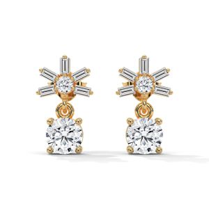 14k gold round cut diamond star stud earrings