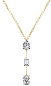 14K Gold Three Diamond Dangle Drop Necklace