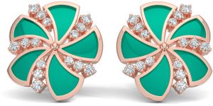 18k rose gold diamond fan shape stud earrings