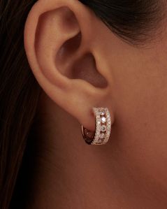 18k Rose Gold Diamond Hoop Earrings