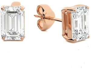 18K Rose Gold Emerald Cut Diamond Stud Earrings