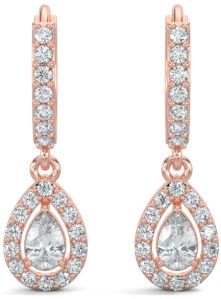 18K Rose Gold Pear Shape Halo Diamond Drop Earrings